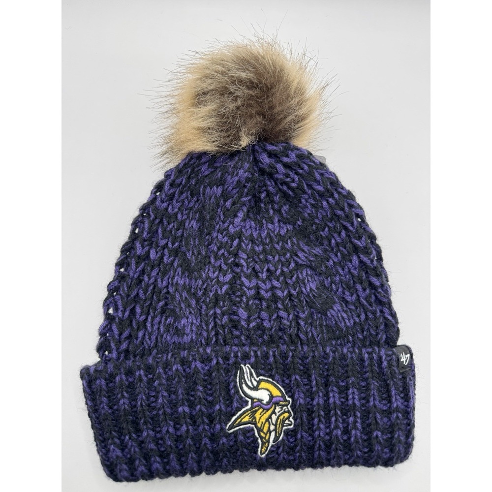 Womens Minnesota Vikings Knit Beanie Pom Hat Purple Black 47 Brand NWT